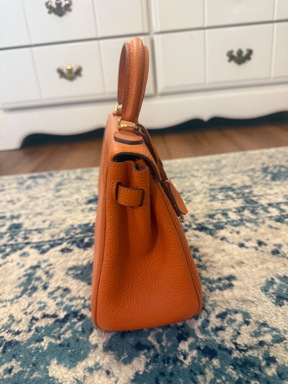 Ainifeel Orange Leather Satchel Box Bag - Picture 5 of 12